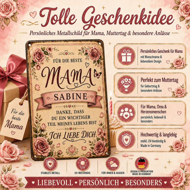 Für die beste Mama – Danke, dass es dich gibt – personalisiertes Leotie Metallschild, 20 × 30 cm – Produktabbildung 2