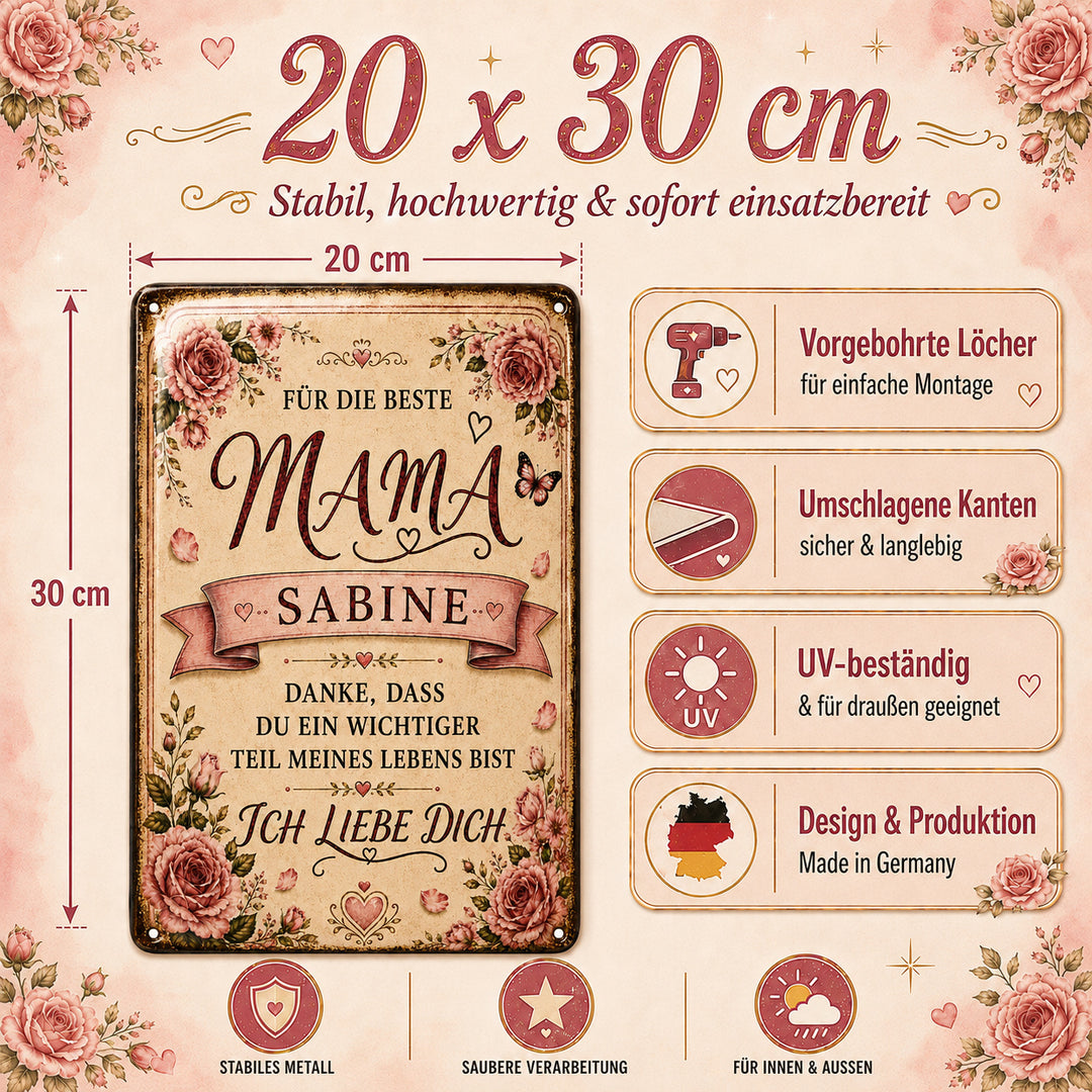 Für die beste Mama – Danke, dass es dich gibt – personalisiertes Leotie Metallschild, 20 × 30 cm – Produktabbildung 3