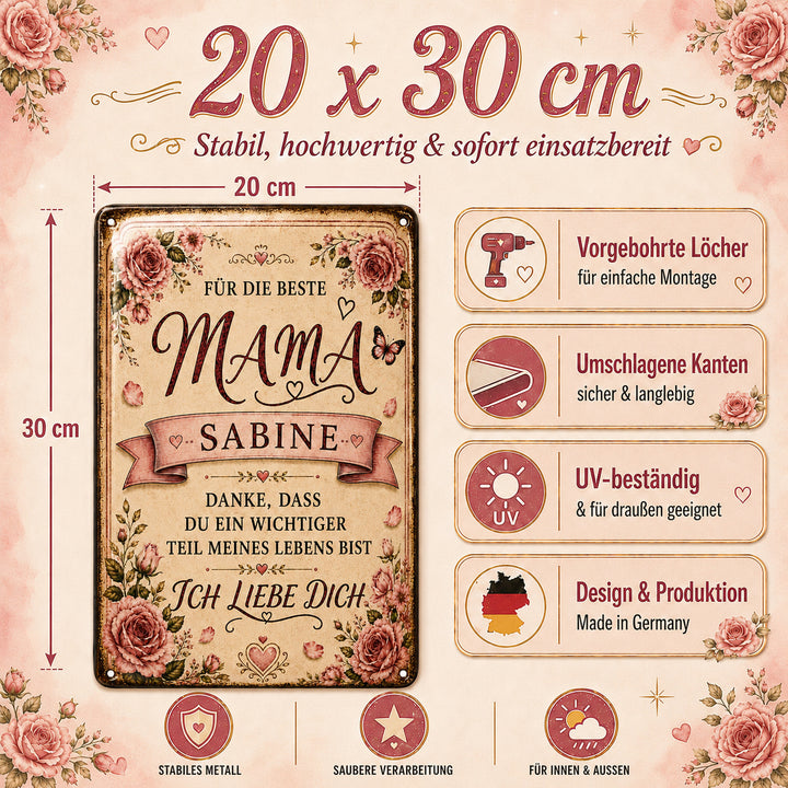 Für die beste Mama – Danke, dass es dich gibt – personalisiertes Leotie Metallschild, 20 × 30 cm – Produktabbildung 3
