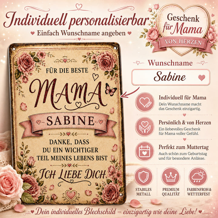 Für die beste Mama – Danke, dass es dich gibt – personalisiertes Leotie Metallschild, 20 × 30 cm – Produktabbildung 4