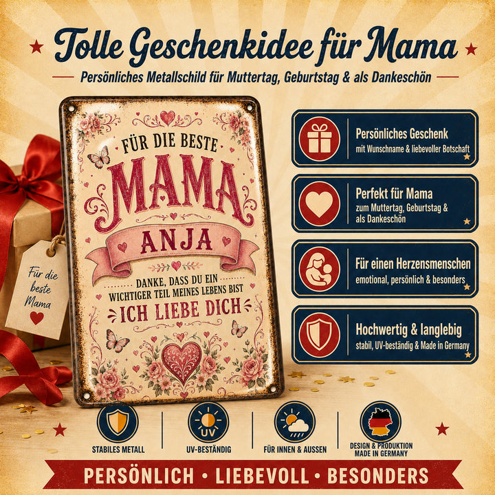 Für die beste Mama – Ich liebe dich – personalisiertes Leotie Metallschild, 20 × 30 cm – Produktabbildung 2