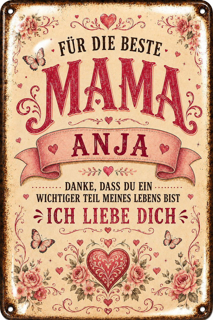 Für die beste Mama – Ich liebe dich – personalisiertes Leotie Metallschild, 20 × 30 cm – Motivansicht