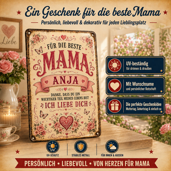 Für die beste Mama – Ich liebe dich – personalisiertes Leotie Metallschild, 20 × 30 cm – Produktabbildung 3