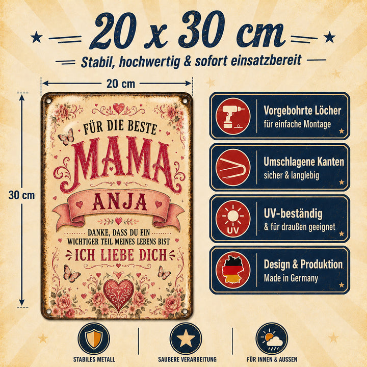 Für die beste Mama – Ich liebe dich – personalisiertes Leotie Metallschild, 20 × 30 cm – Produktabbildung 4