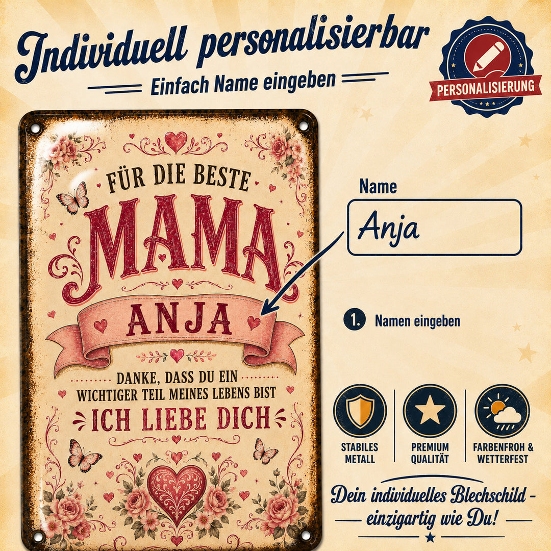 Für die beste Mama – Ich liebe dich – personalisiertes Leotie Metallschild, 20 × 30 cm – Produktabbildung 6