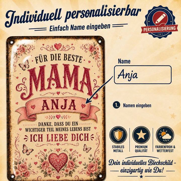 Für die beste Mama – Ich liebe dich – personalisiertes Leotie Metallschild, 20 × 30 cm – Produktabbildung 6