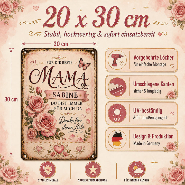 Für die beste Mama – Rosen &amp; Schmetterlinge – personalisiertes Leotie Metallschild, 20 × 30 cm – Produktabbildung 5
