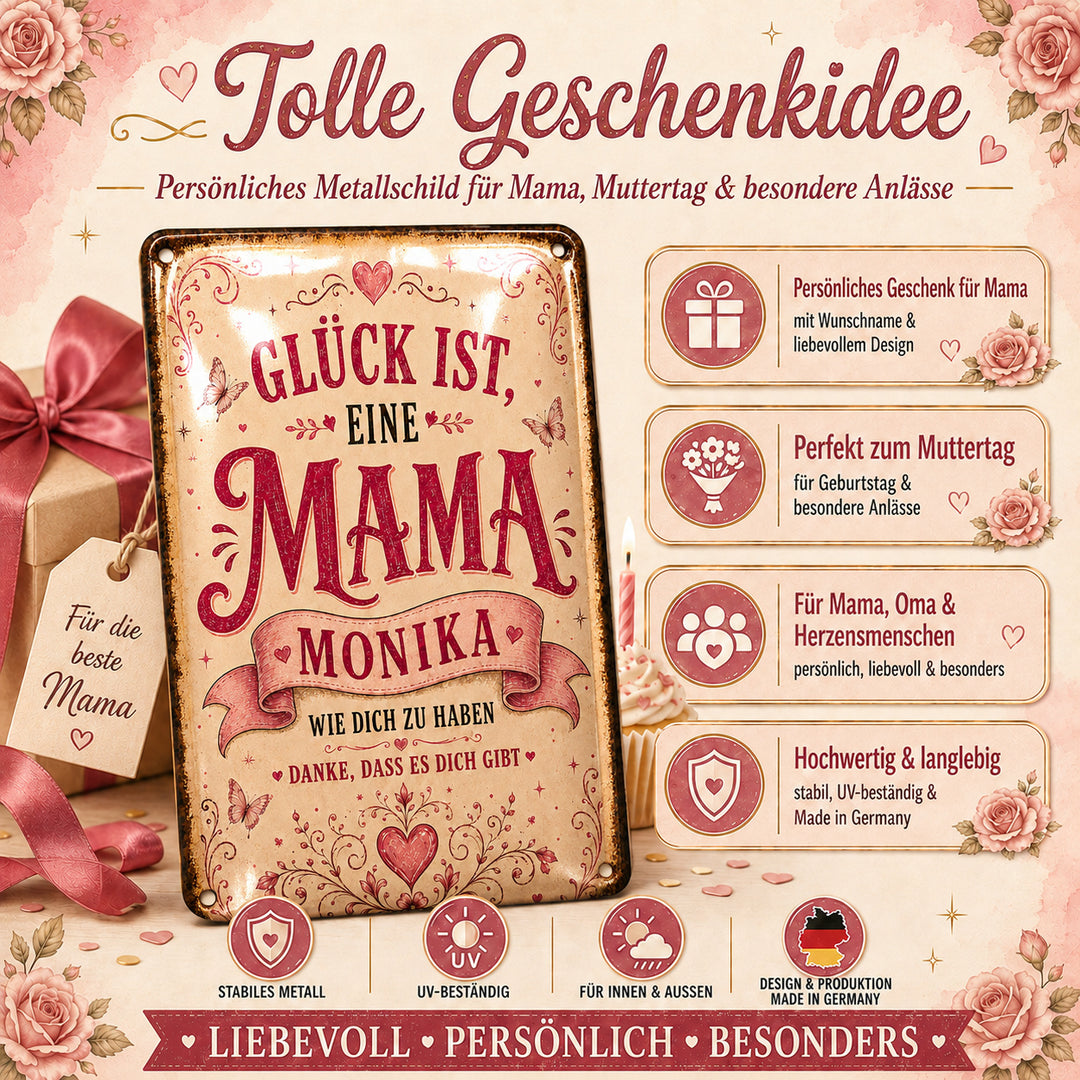 Glück ist eine Mama wie dich zu haben – personalisiertes Leotie Metallschild, 20 × 30 cm – Produktabbildung 2