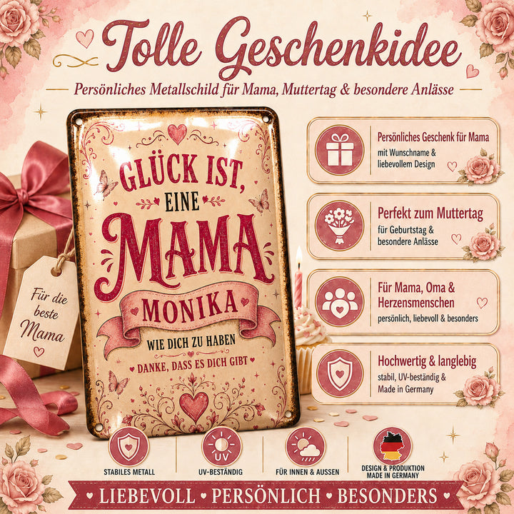 Glück ist eine Mama wie dich zu haben – personalisiertes Leotie Metallschild, 20 × 30 cm – Produktabbildung 2