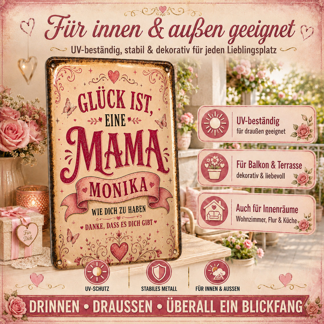 Glück ist eine Mama wie dich zu haben – personalisiertes Leotie Metallschild, 20 × 30 cm – Produktabbildung 3