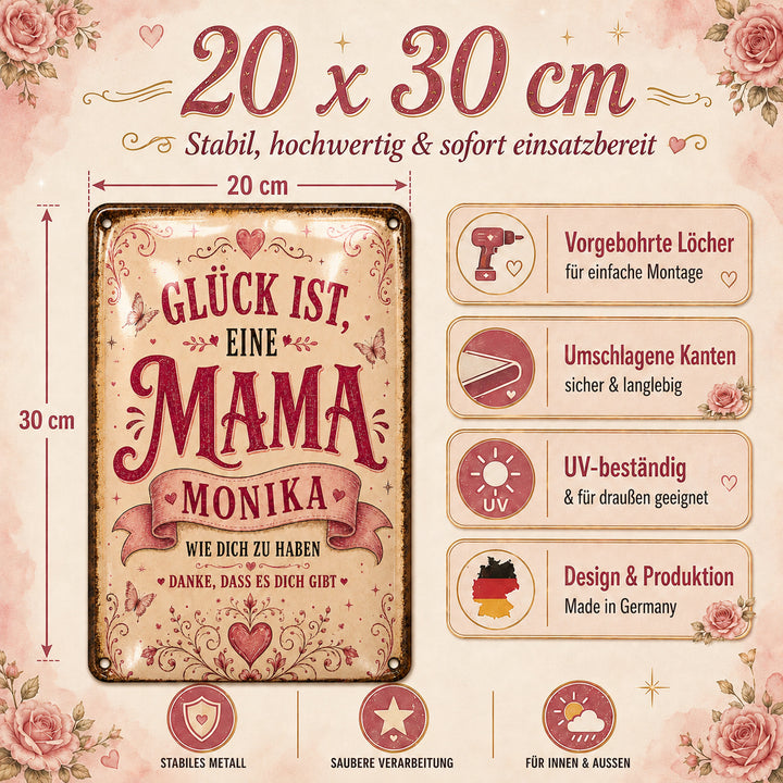 Glück ist eine Mama wie dich zu haben – personalisiertes Leotie Metallschild, 20 × 30 cm – Produktabbildung 4