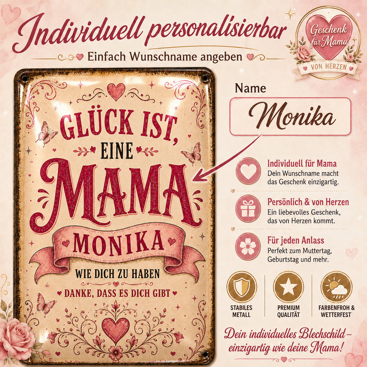 Glück ist eine Mama wie dich zu haben – personalisiertes Leotie Metallschild, 20 × 30 cm – Produktabbildung 6