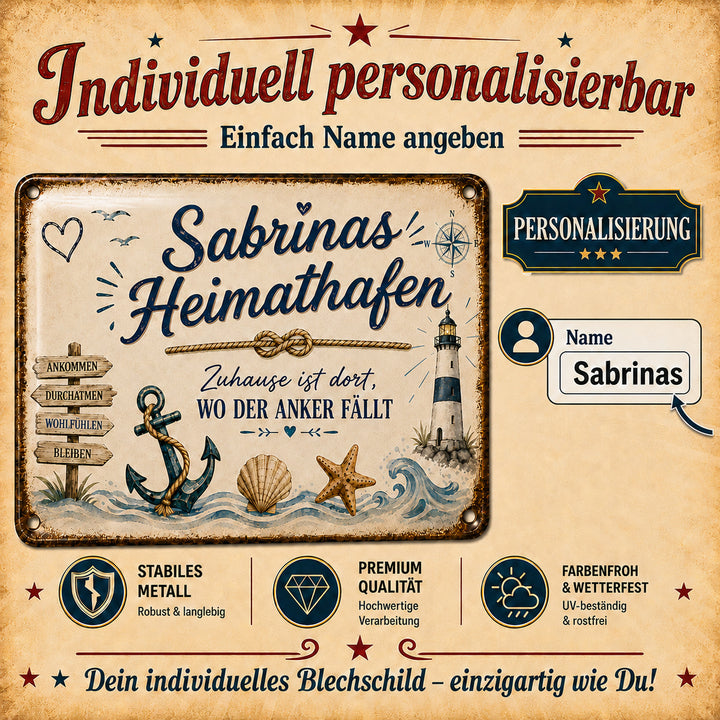 Heimathafen – Zuhause ist dort, wo der Anker fällt – personalisiertes Leotie Metallschild, 30 × 20 cm – Produktabbildung 2