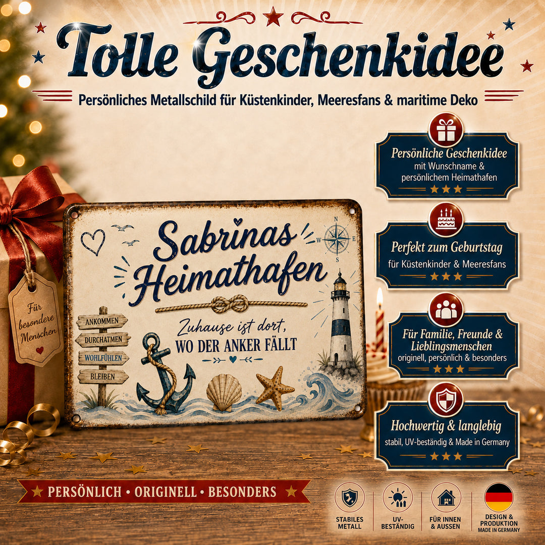 Heimathafen – Zuhause ist dort, wo der Anker fällt – personalisiertes Leotie Metallschild, 30 × 20 cm – Produktabbildung 3
