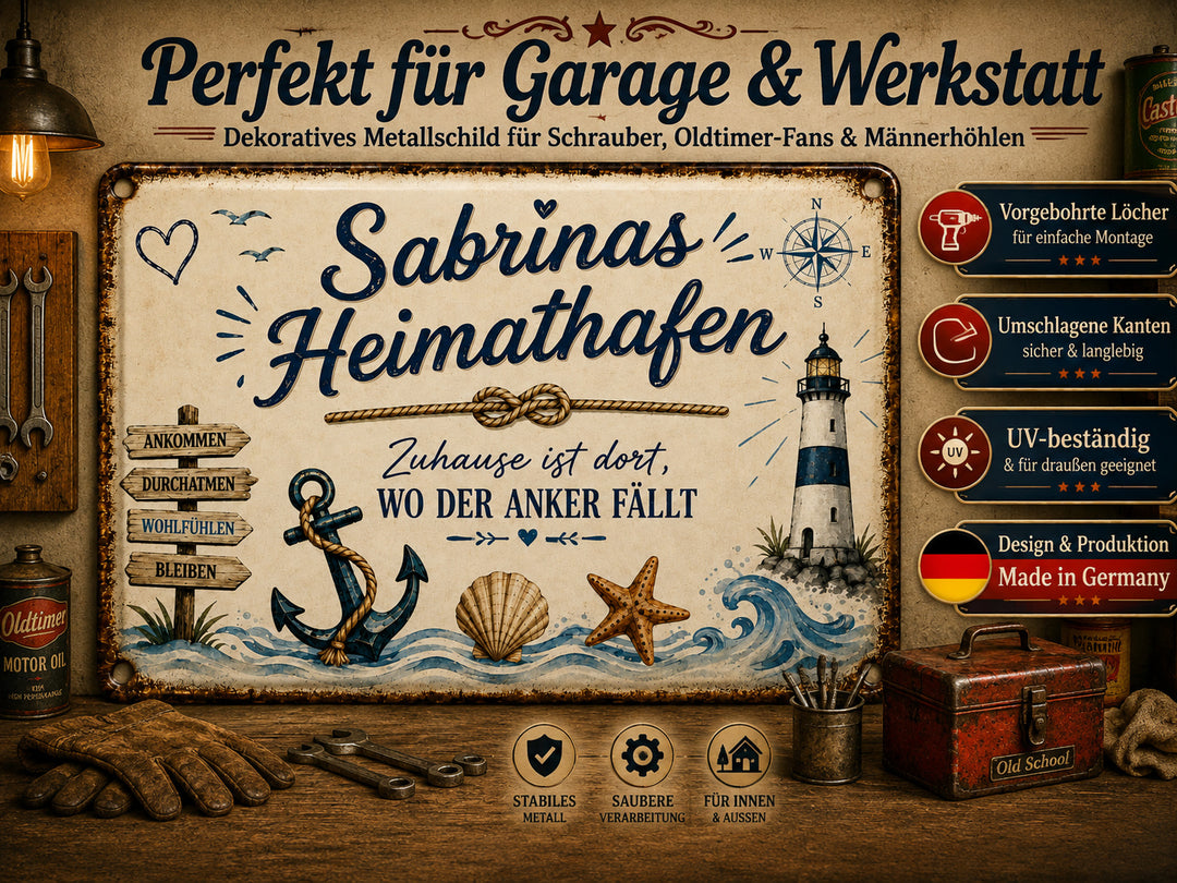 Heimathafen – Zuhause ist dort, wo der Anker fällt – personalisiertes Leotie Metallschild, 30 × 20 cm – Produktabbildung 5