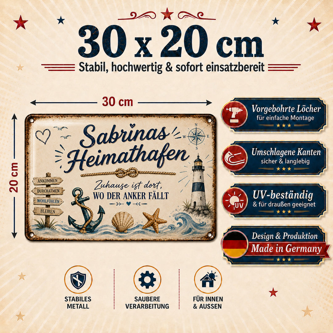 Heimathafen – Zuhause ist dort, wo der Anker fällt – personalisiertes Leotie Metallschild, 30 × 20 cm – Produktabbildung 6