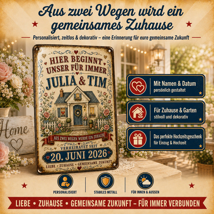 Hier beginnt unser Für immer – Unser Zuhause – personalisiertes Leotie Metallschild, 20 × 30 cm – Produktabbildung 4