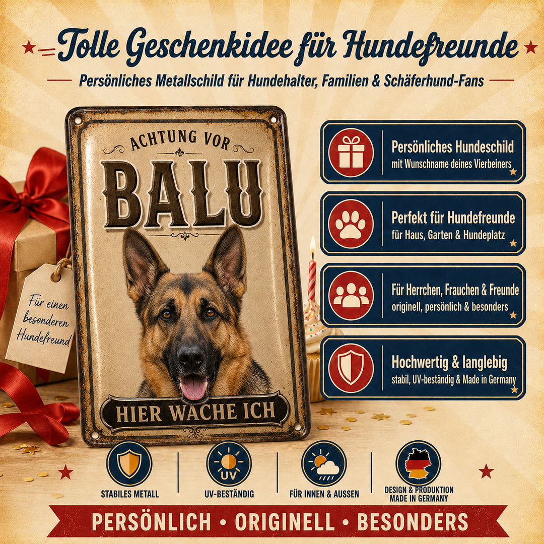 Hier wache ich – Hundeschild mit eigenem Foto – personalisiertes Leotie Metallschild, 20 × 30 cm – Produktabbildung 3