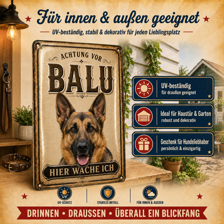 Hier wache ich – Hundeschild mit eigenem Foto – personalisiertes Leotie Metallschild, 20 × 30 cm – Produktabbildung 4