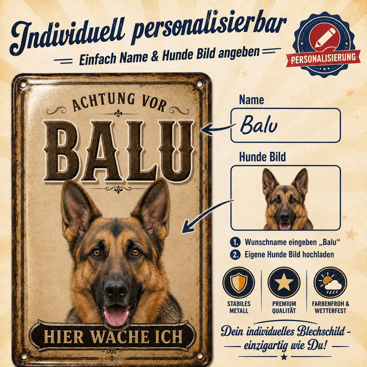 Hier wache ich – Hundeschild mit eigenem Foto – personalisiertes Leotie Metallschild, 20 × 30 cm – Produktabbildung 6
