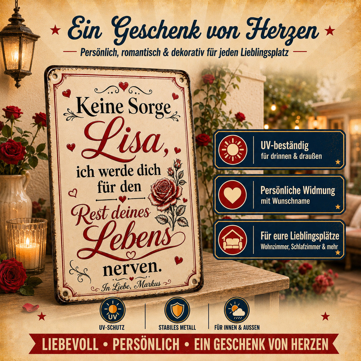 Keine Sorge – Ich werde dich für immer nerven – personalisiertes Leotie Metallschild, 20 × 30 cm – Produktabbildung 2