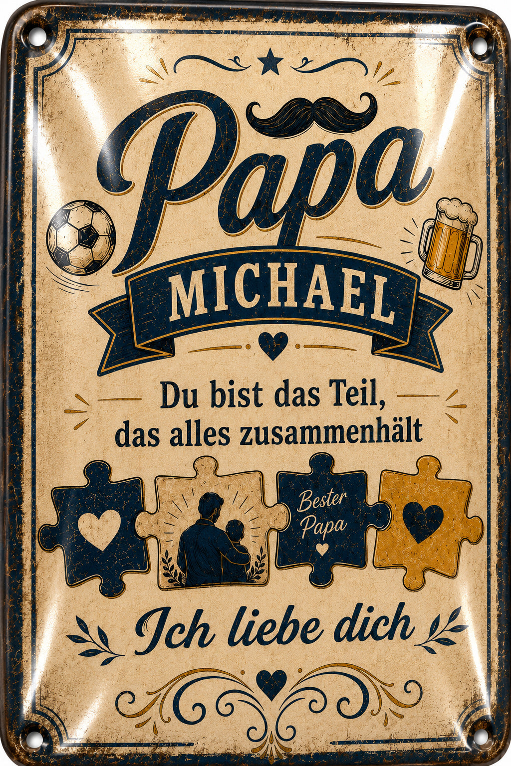 Papa – Du hältst alles zusammen – personalisiertes Leotie Metallschild, 20 × 30 cm – Motivansicht
