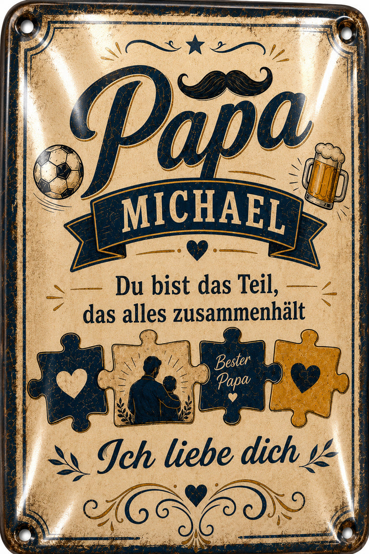 Papa – Du hältst alles zusammen – personalisiertes Leotie Metallschild, 20 × 30 cm – Motivansicht
