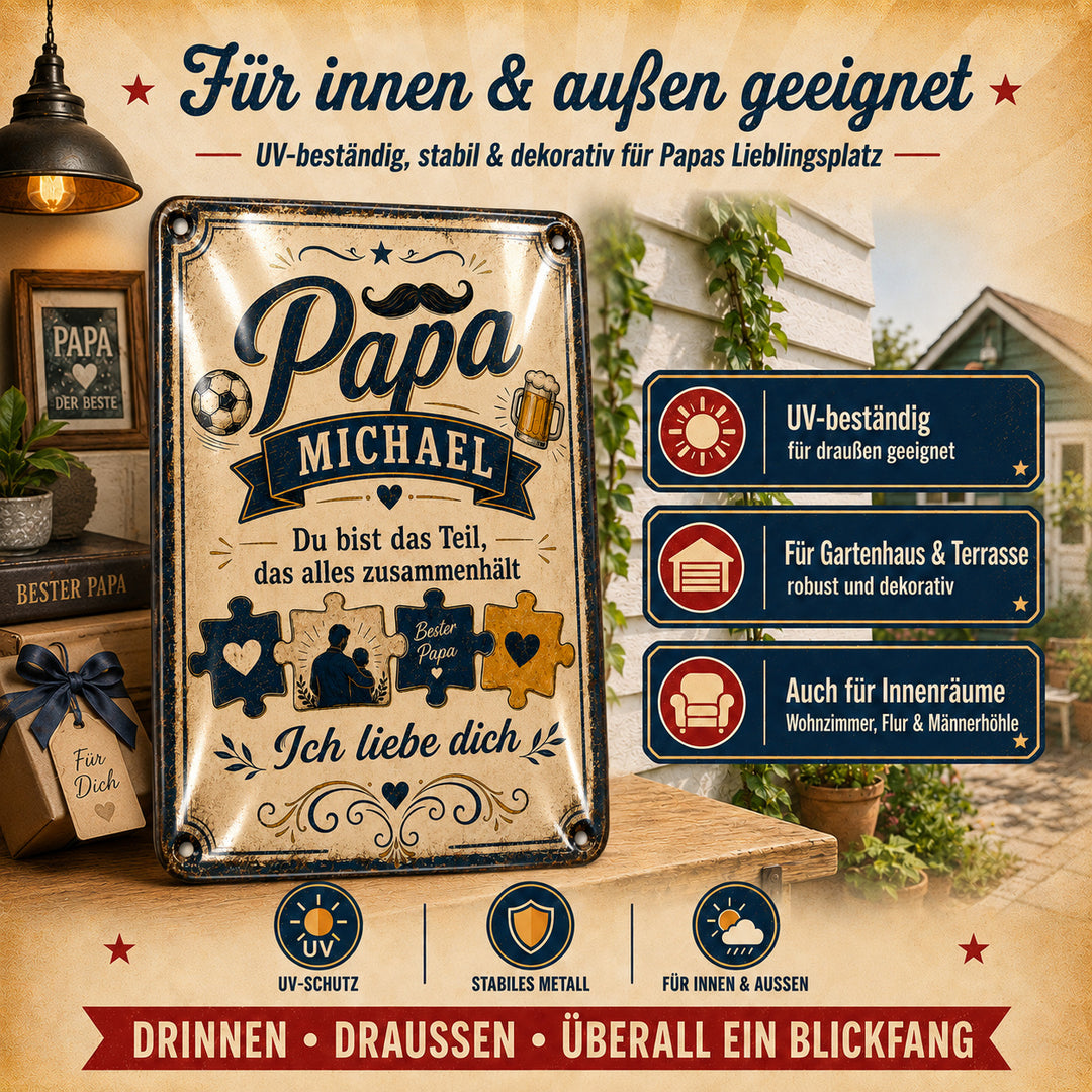 Papa – Du hältst alles zusammen – personalisiertes Leotie Metallschild, 20 × 30 cm – Produktabbildung 2