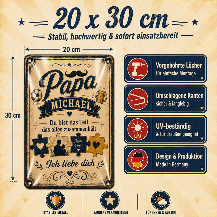 Papa – Du hältst alles zusammen – personalisiertes Leotie Metallschild, 20 × 30 cm – Produktabbildung 3