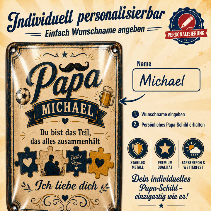 Papa – Du hältst alles zusammen – personalisiertes Leotie Metallschild, 20 × 30 cm – Produktabbildung 4