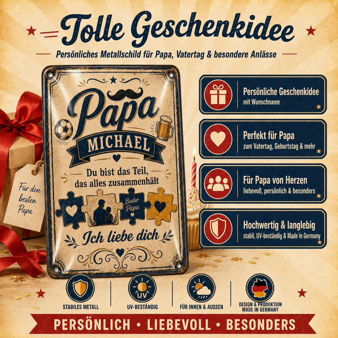 Papa – Du hältst alles zusammen – personalisiertes Leotie Metallschild, 20 × 30 cm – Produktabbildung 5