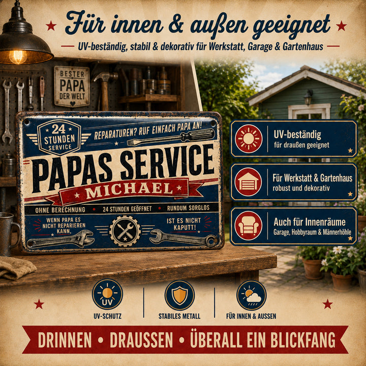 Papas Service – 24 Stunden geöffnet – personalisiertes Leotie Metallschild, 30 × 20 cm – Produktabbildung 7