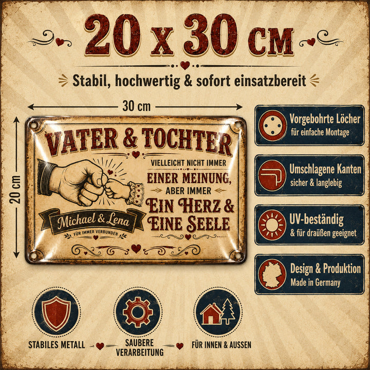 Vater &amp; Tochter – Ein Herz &amp; eine Seele – personalisiertes Leotie Metallschild, 30 × 20 cm – Produktabbildung 4