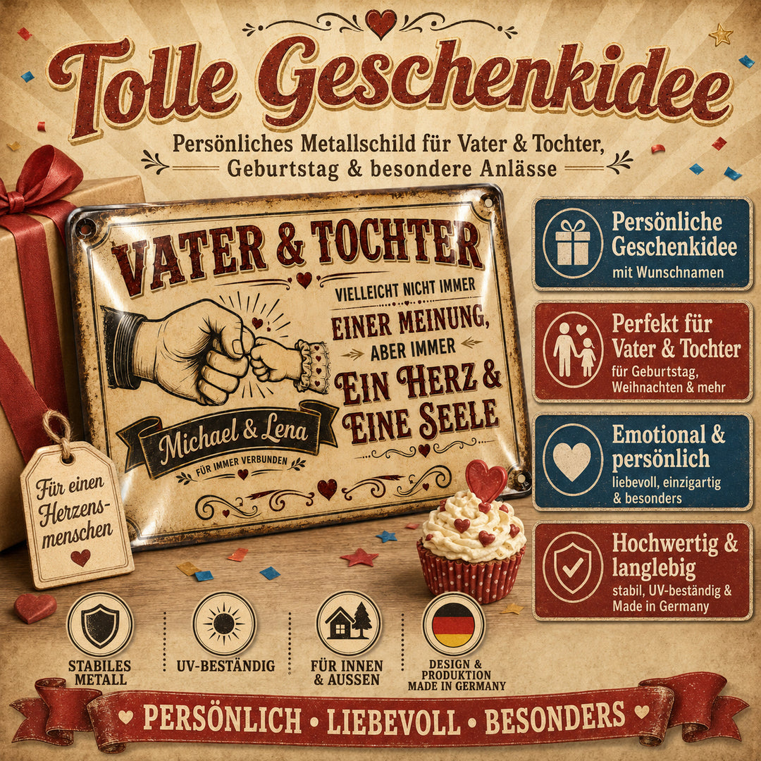 Vater &amp; Tochter – Ein Herz &amp; eine Seele – personalisiertes Leotie Metallschild, 30 × 20 cm – Produktabbildung 5