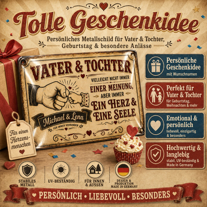 Vater &amp; Tochter – Ein Herz &amp; eine Seele – personalisiertes Leotie Metallschild, 30 × 20 cm – Produktabbildung 5