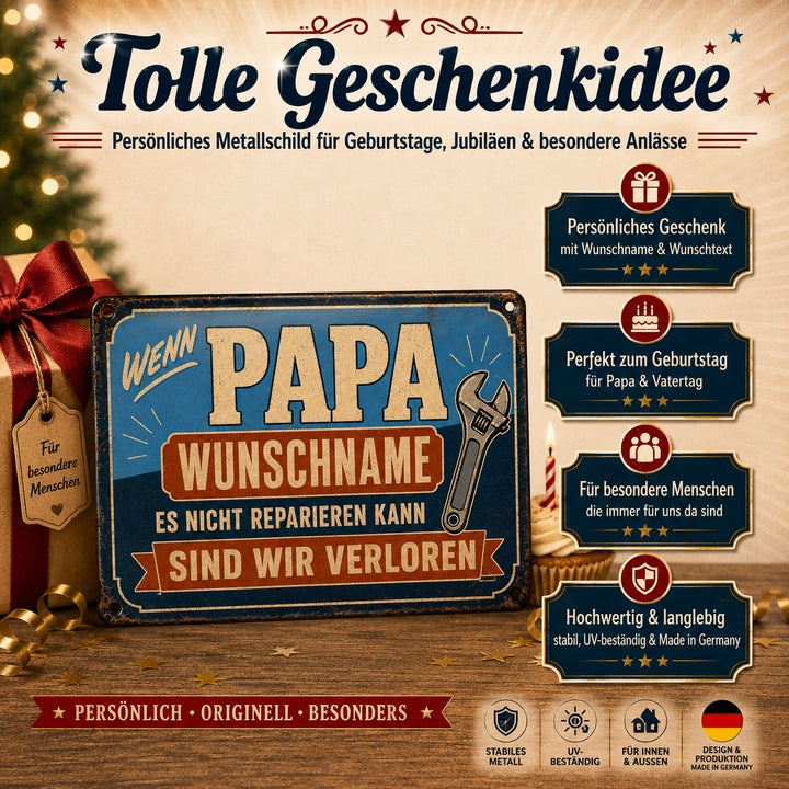 Wenn Papa es nicht reparieren kann – Werkstattspruch – personalisiertes Leotie Metallschild, 30 × 20 cm – Produktabbildung 6