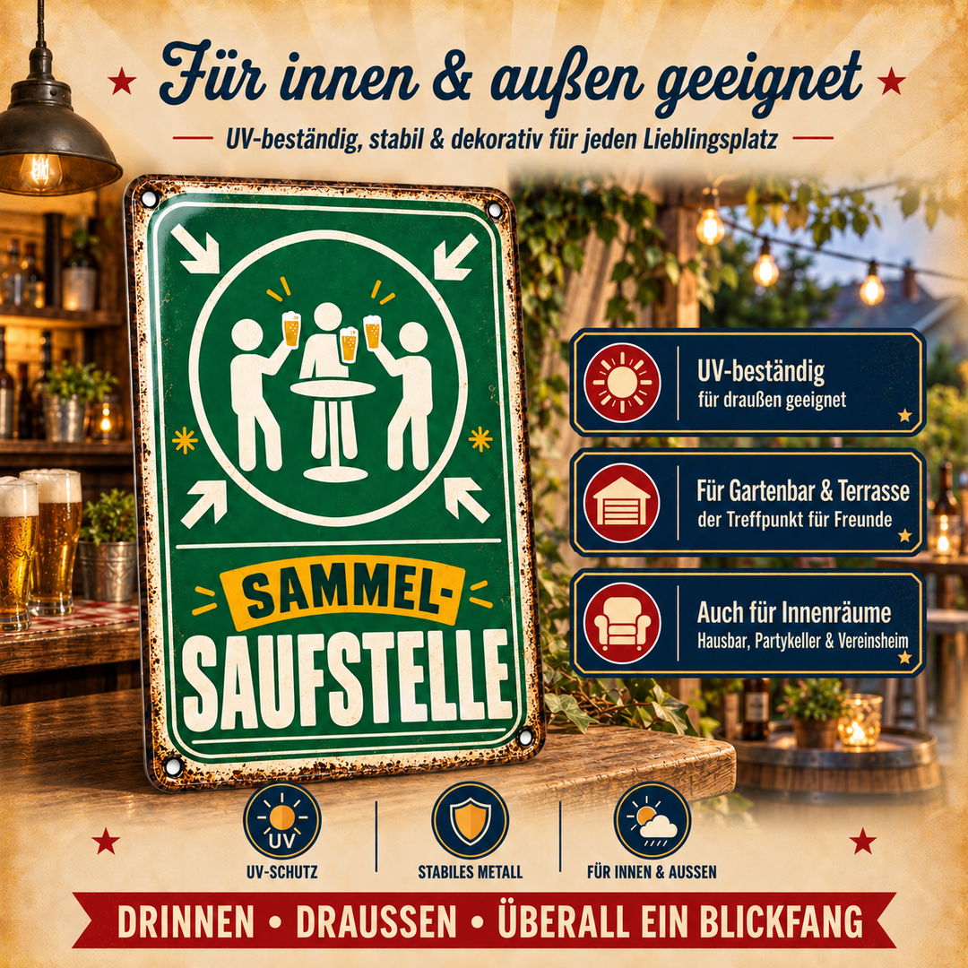 Sammel-Saufstelle Metallschild – Partydeko von Leotie – Dekoration für innen und außen, 20 × 30 cm
