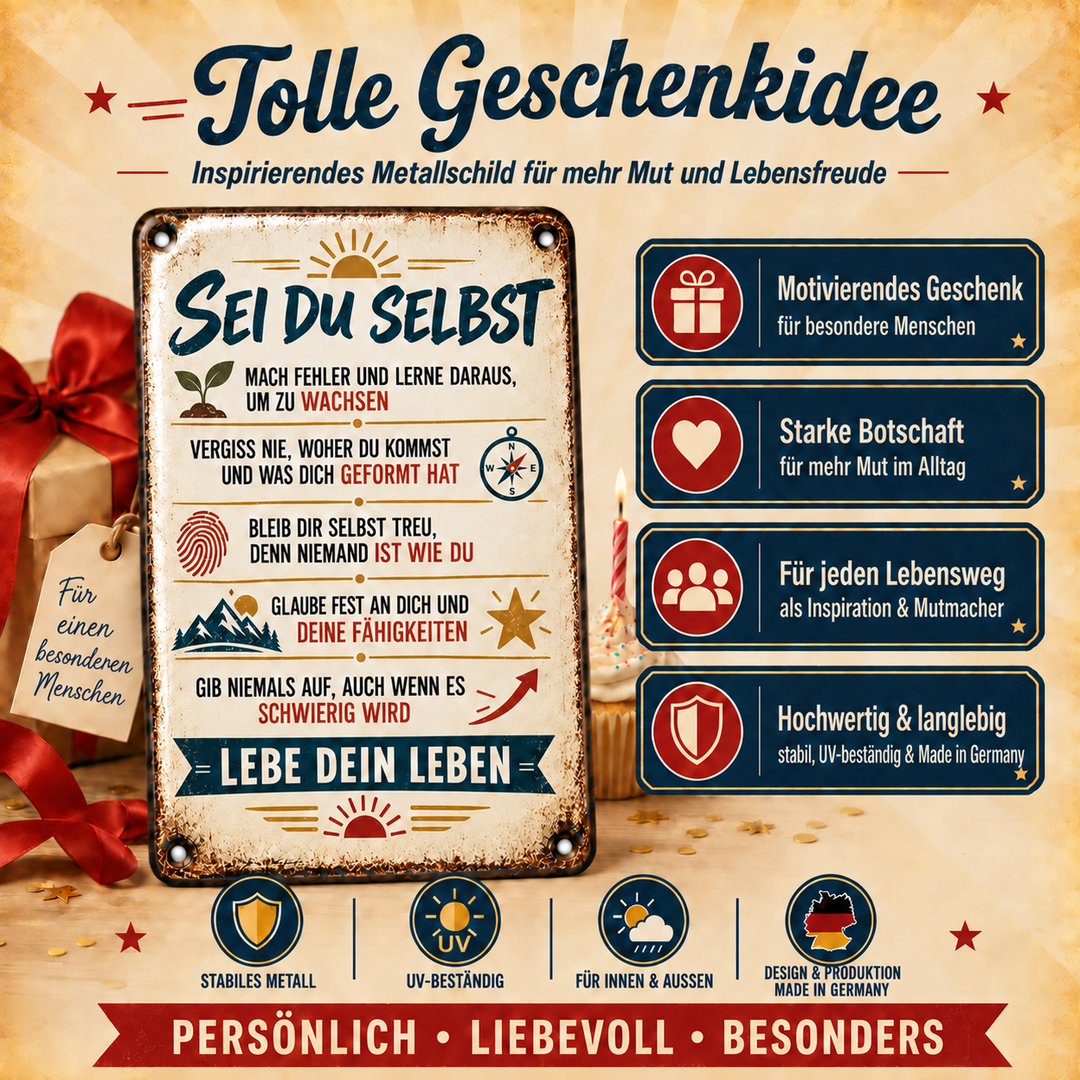 Sei du selbst Metallschild – Lebe dein Leben von Leotie – Geschenkidee, 20 × 30 cm