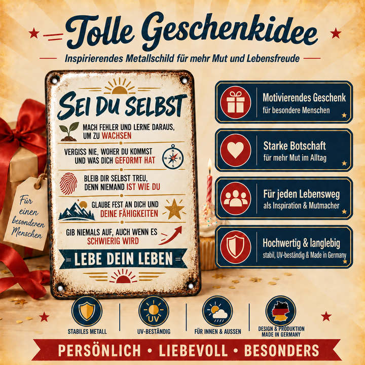 Sei du selbst Metallschild – Lebe dein Leben von Leotie – Geschenkidee, 20 × 30 cm