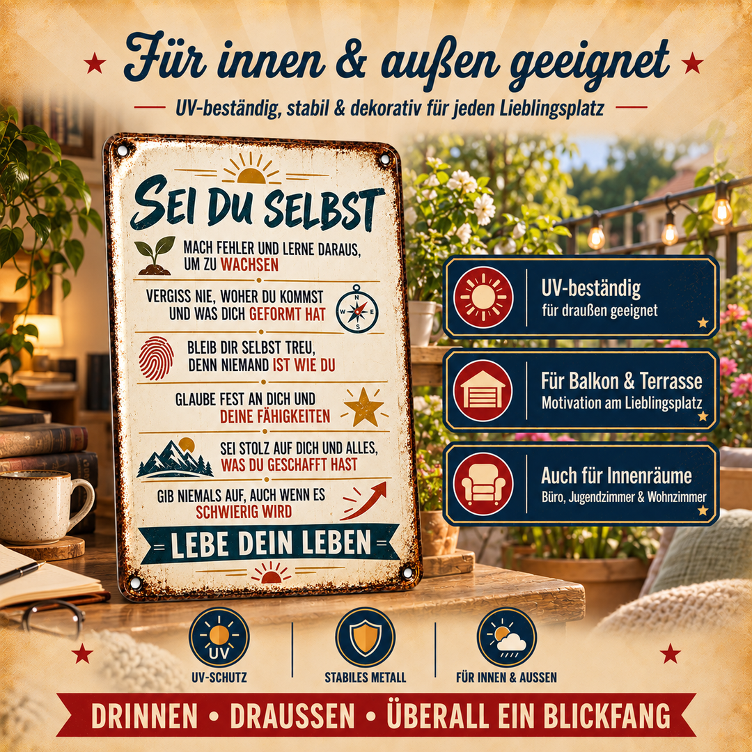 Sei du selbst Metallschild – Lebe dein Leben von Leotie – Dekoration für innen und außen, 20 × 30 cm