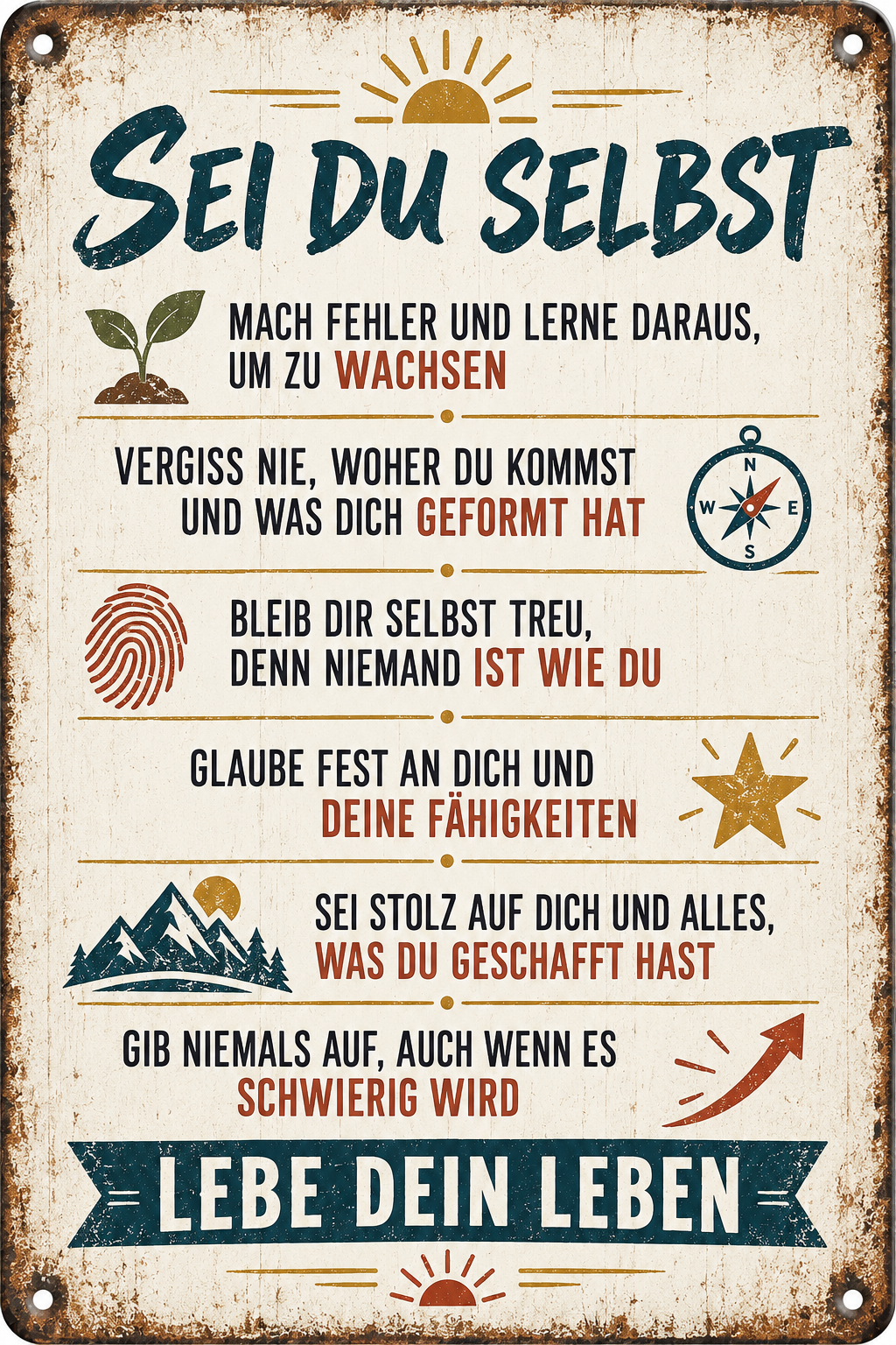 Sei du selbst Metallschild – Lebe dein Leben von Leotie – Motivansicht, 20 × 30 cm