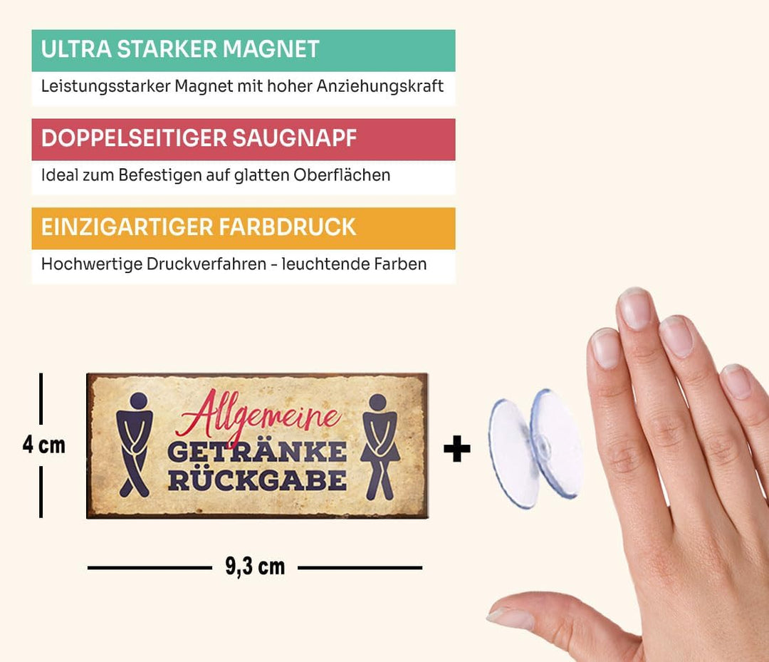 schilderkreis24 – Magnet Lustiger Toiletten Spruch “Allgemeine Getränke Rückgabe“ Deko Geschenkidee Mann Frau 9,3x4cm