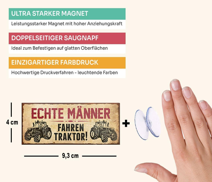 schilderkreis24 – Magnet Lustiger Spruch “Echte Männer Fahren Traktor!“ Deko Geschenkidee Mann 9,3x4cm