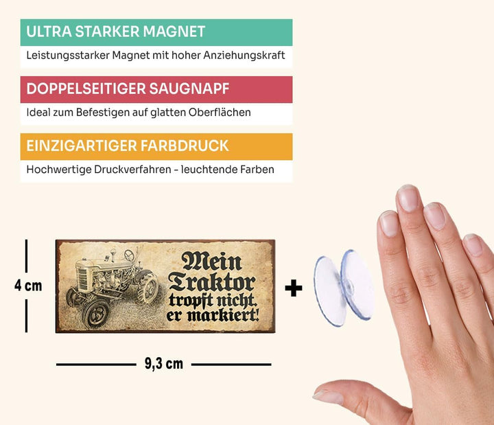 schilderkreis24 – Magnet Lustiger Spruch “Mein Traktor tropft Nicht, er markiert!“ Deko Geschenkidee Mann Frau 9,3x4cmc