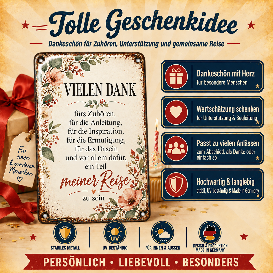 Vielen Dank Metallschild – Blumen &amp; Wertschätzung von Leotie – Geschenkidee, 20 × 30 cm