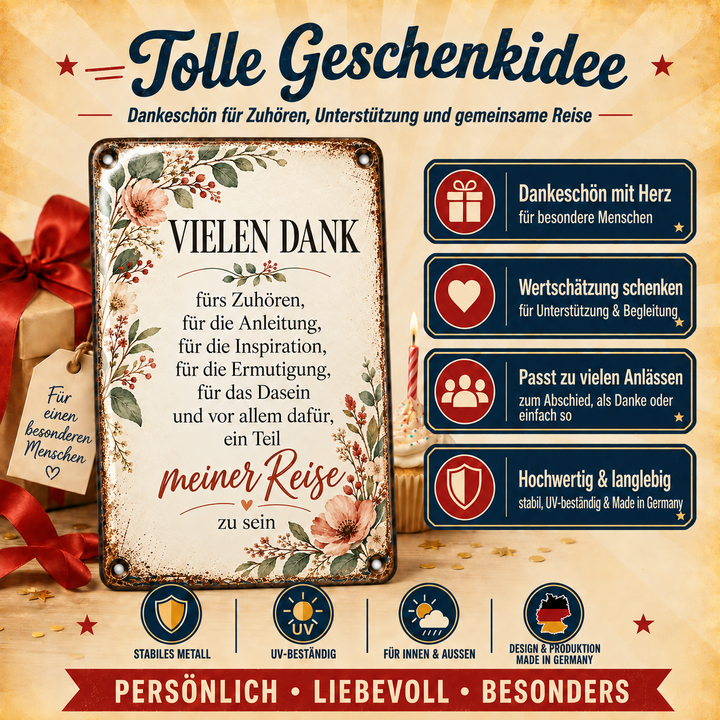 Vielen Dank Metallschild – Blumen &amp; Wertschätzung von Leotie – Geschenkidee, 20 × 30 cm