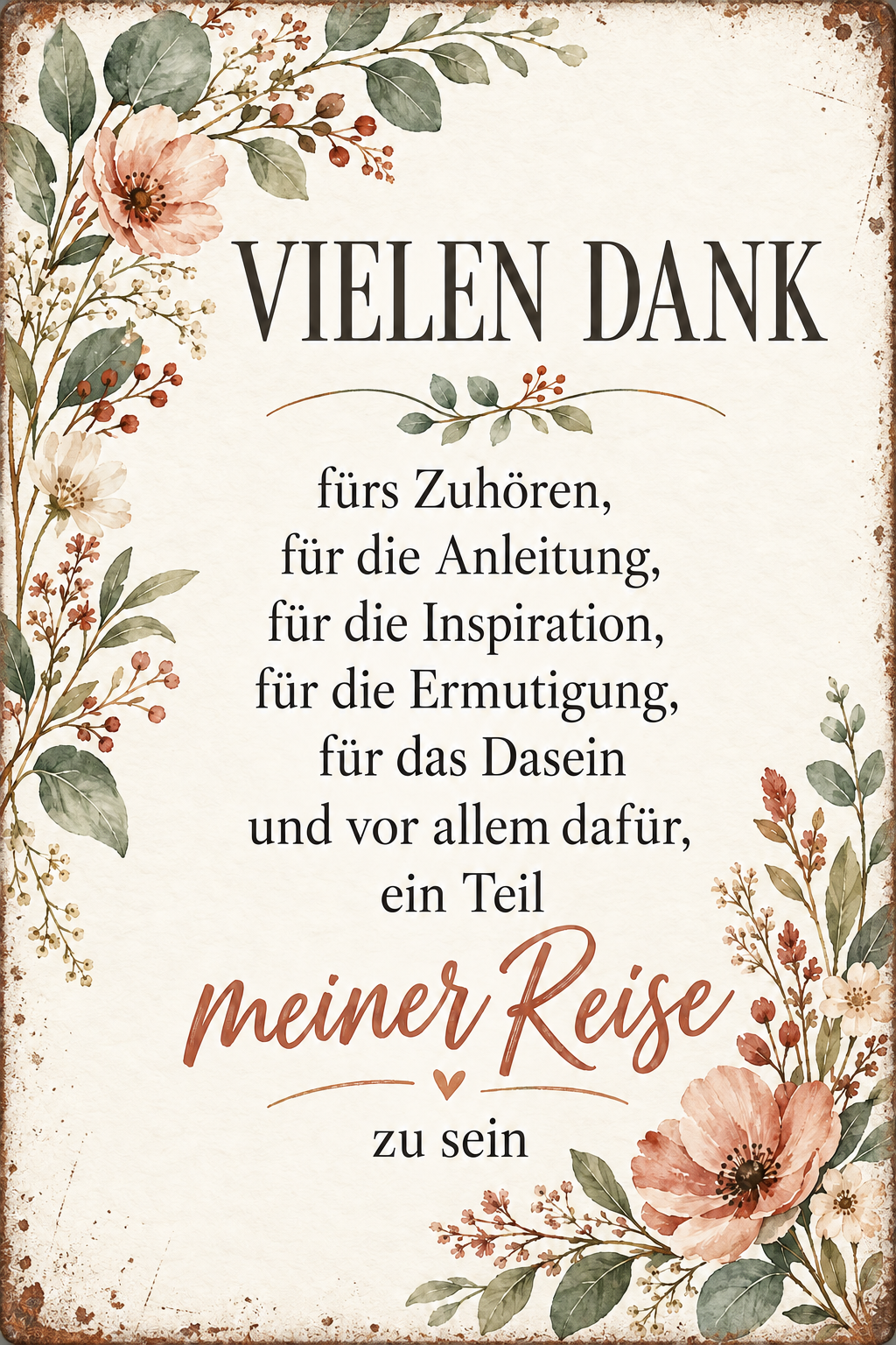 Vielen Dank Metallschild – Blumen &amp; Wertschätzung von Leotie – Motivansicht, 20 × 30 cm