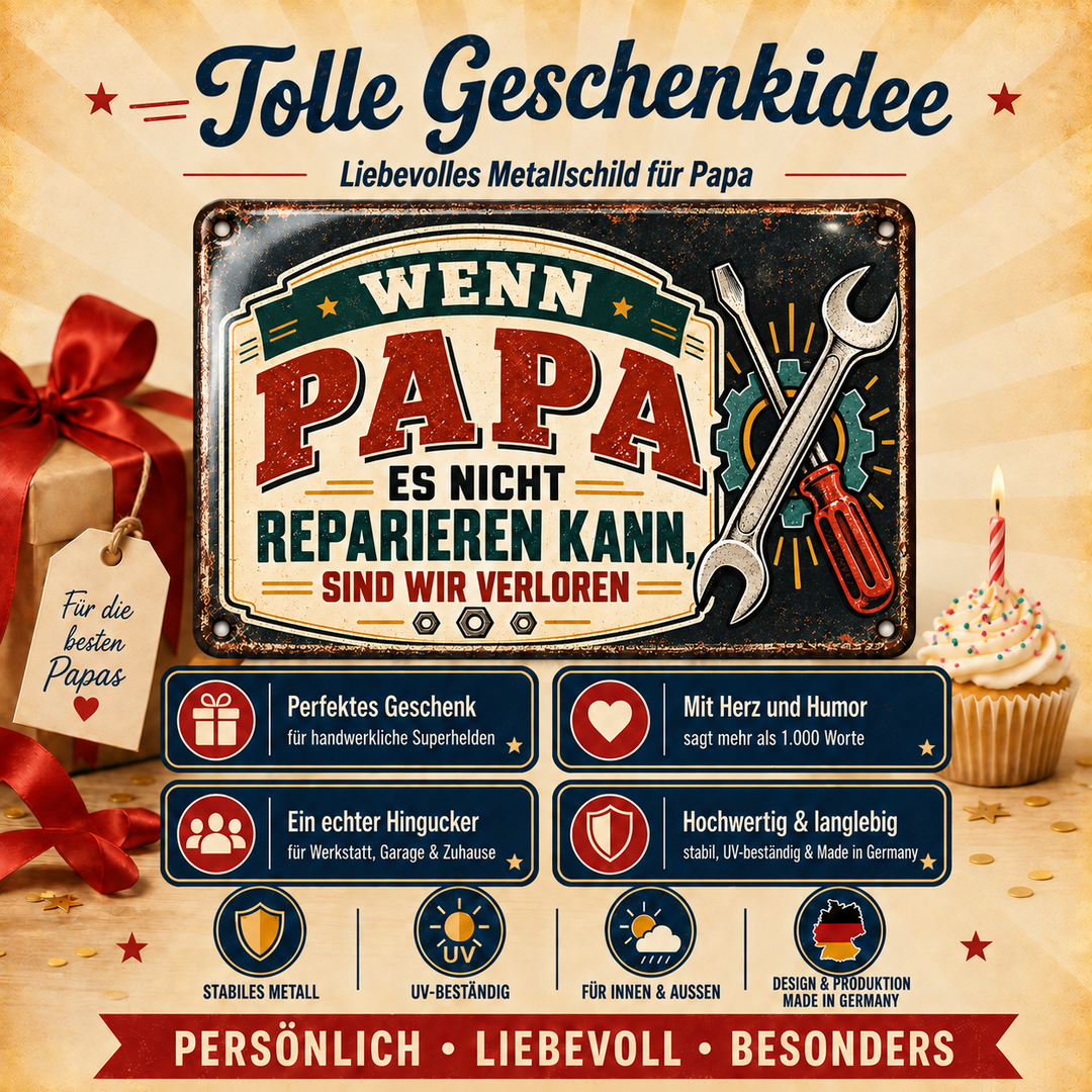 Wenn Papa es nicht reparieren kann Metallschild von Leotie – Geschenkidee, 30 × 20 cm