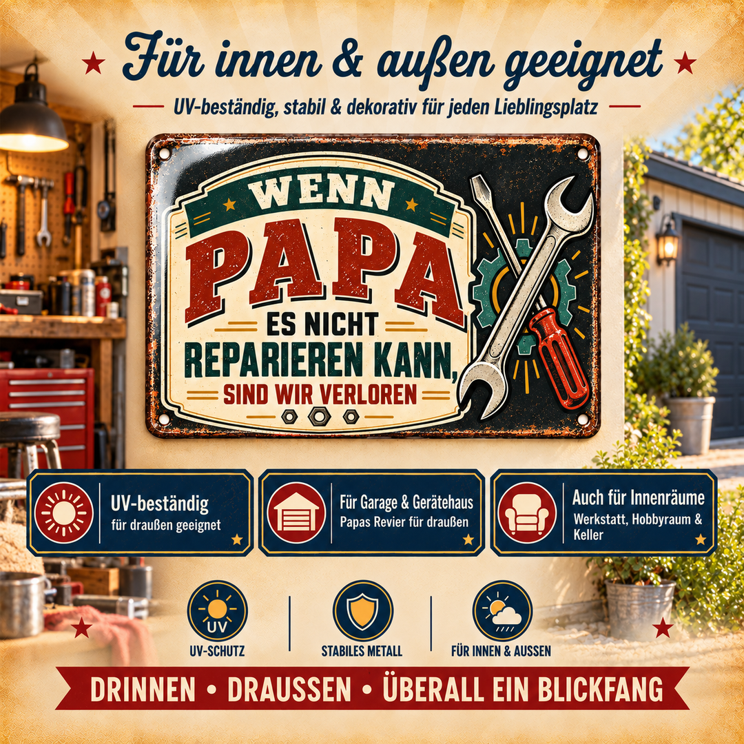 Wenn Papa es nicht reparieren kann Metallschild von Leotie – Dekoration für innen und außen, 30 × 20 cm
