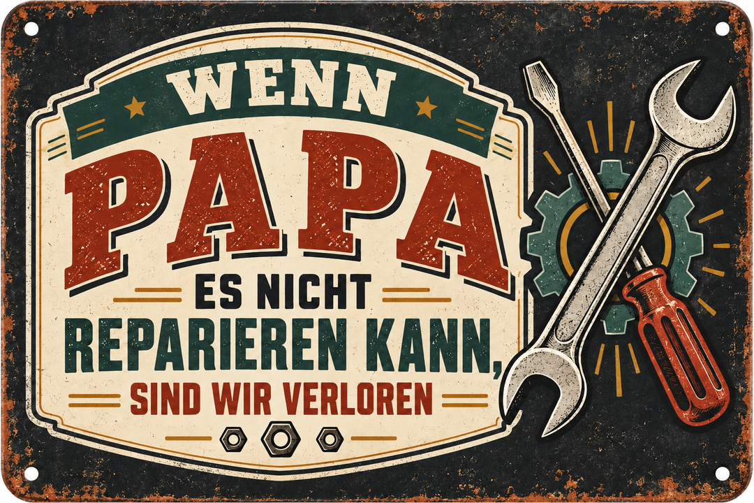 Wenn Papa es nicht reparieren kann Metallschild von Leotie – Motivansicht, 30 × 20 cm